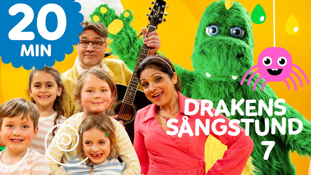 Drakens sångstund -20 MIN: Huvud axlar knä o tå, Imse vimse spindel, Om det börjar regna