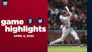 Nationals vs. Giants Game Highlights (4/8/24) | MLB Highlights