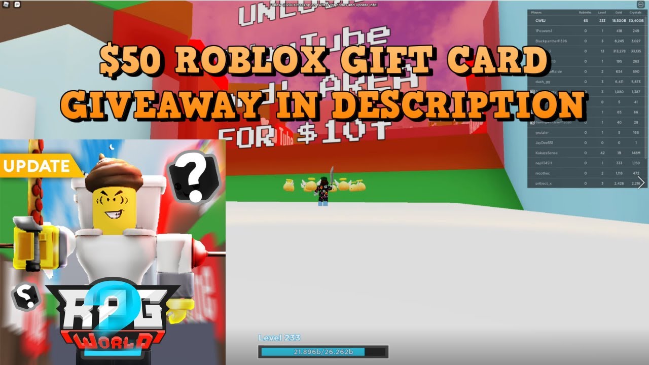 Rpg World 2 New Update Is Yt Land 50 Roblox Gift Card Giveaway Link In Description Youtube - codes for hacker rpg world roblox free robux gift card