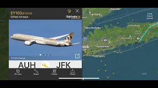 Etihad Airways Boeing 787-9 Dreamliner (EY103, A6-BLQ) landing to JFK Airport over my house from AUH