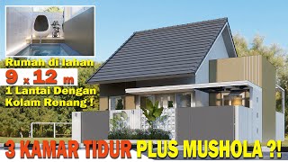Desain rumah 9x12 m 3 kamar tidur plus kolam renang dan mushola