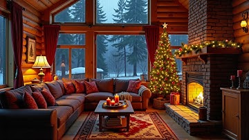 Cozy Cabin Christmas Ambience with Smooth Jazz ❄ Snowfall & Fireplace Sounds for Sleeping