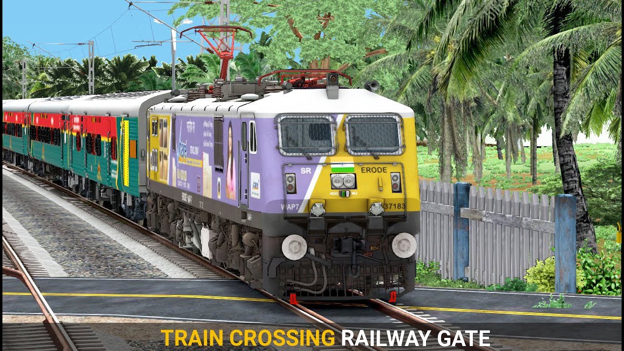 Train Crossing at Railway Gate | Train Simulator | Express Train Crossing | Rail Road Games