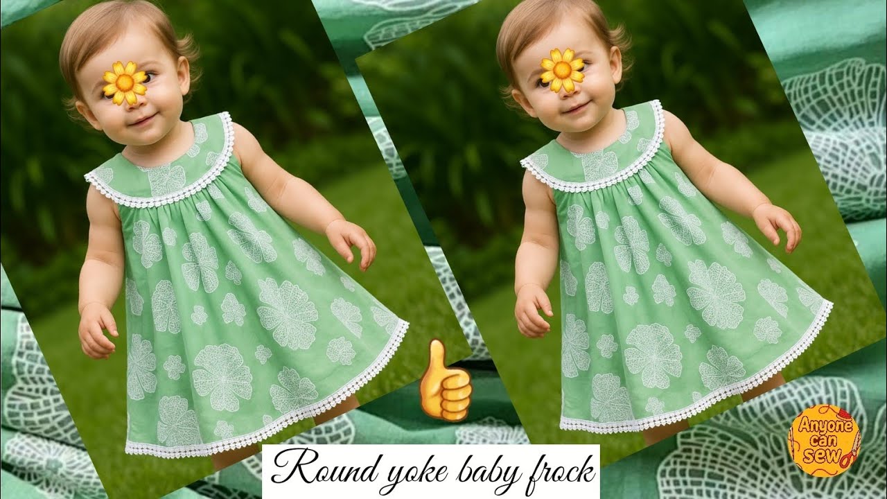 Round yoke baby frock cutting and stitching | 1-2 year baby girl frock tutorial @anyonecansew