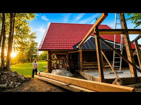 Making Log Cabin Bigger / Lifting Heavy Roof Beams