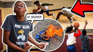 FUNNYCAM Tries To SAVE TRASH TALKING NERD! LOSER HAS TO BURN SHOES! 1v1 Basketball