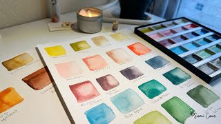 Cozy Watercolor Swatching by Candlelight- Kuretake Gansai Tambi Art Nouveau- watercolors swatching