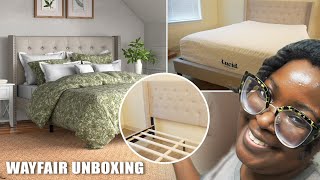 VLOG: WATCH ME ASSEMBLE MY NEW WAYFAIR BED | AILEEN UPHOLSTERED PLATFORM BED & MEMORY FOAM MATTRESS