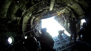 Static Line parachute jump out of a C-130.