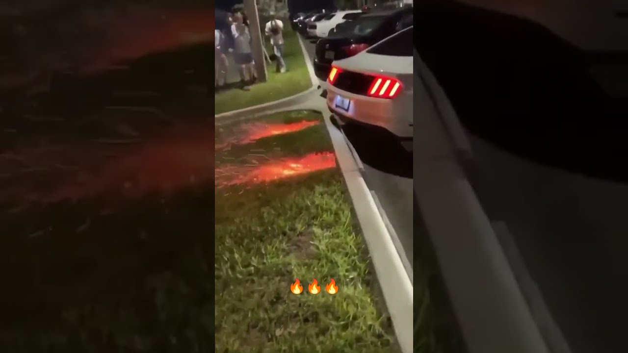 Ford Mustang Huge exhaust flames, Backfire, burn grass on fire