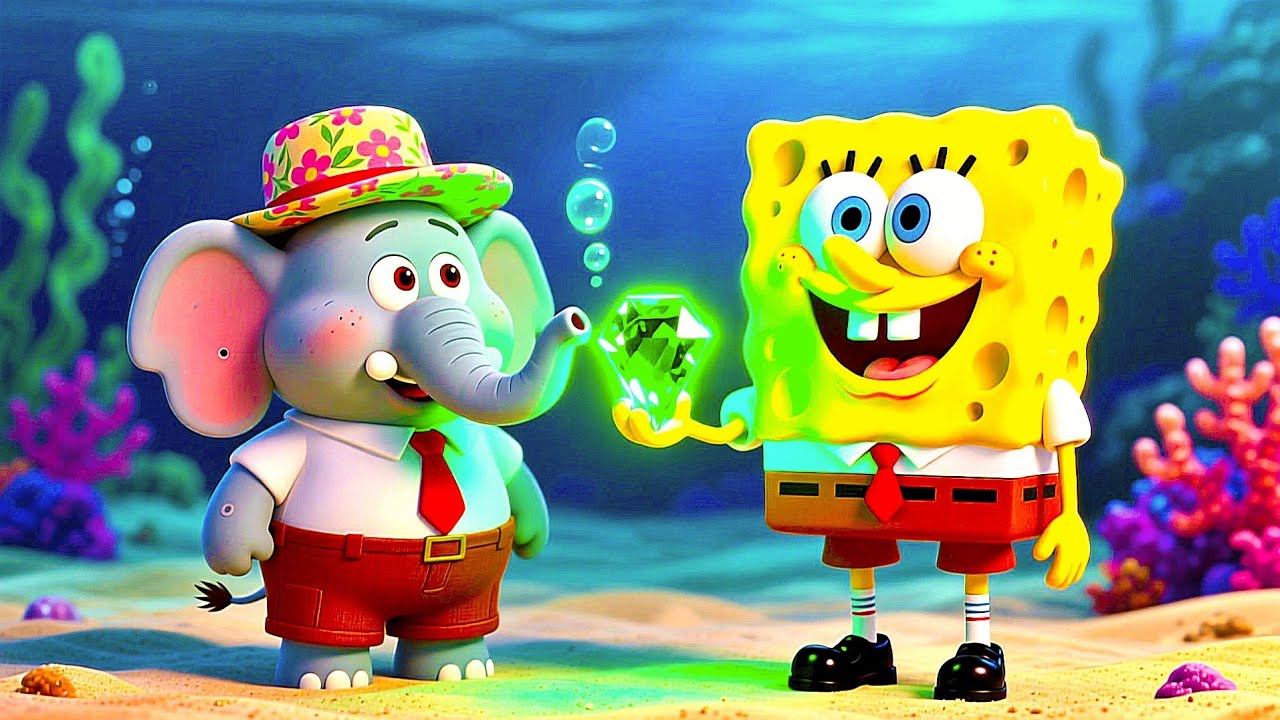 3 SpongeBob stories with Alfu the Elephant, the jungle animals, and the shark 