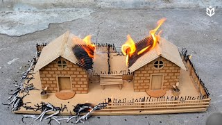 Burning My Twin Cardboard Houses Using 1500 Matchsticks | Satisfying To Watch
