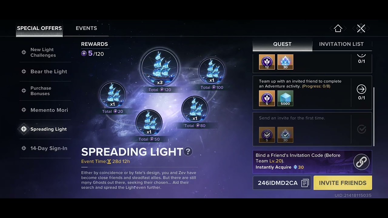 Destiny: Rising, invite a friend code sharing