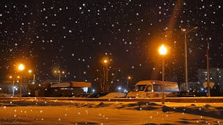 Beautiful snowfall in the night city Gentle background music for relaxation, for study