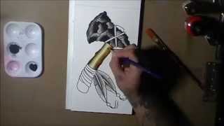 tattoo flash tomahawk watercolor