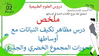 ملخص درس مظاهر تكيف النباتات مع أوساطها - تحورات المجموع الخضري والجذري - علوم طبيعية سنة 02 متوسط