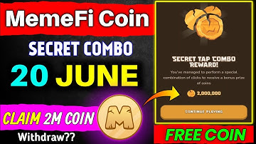 🔥20 JUNE MemeFi Coin Secret Combo Code || Today MemeFi 2 Million Coin 🥰
