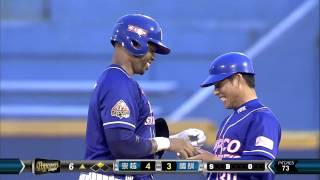 20140720-2 爆米花 崇越vs國訓 6上 山姆斯敲出中左外野方向安打 輕鬆上二壘