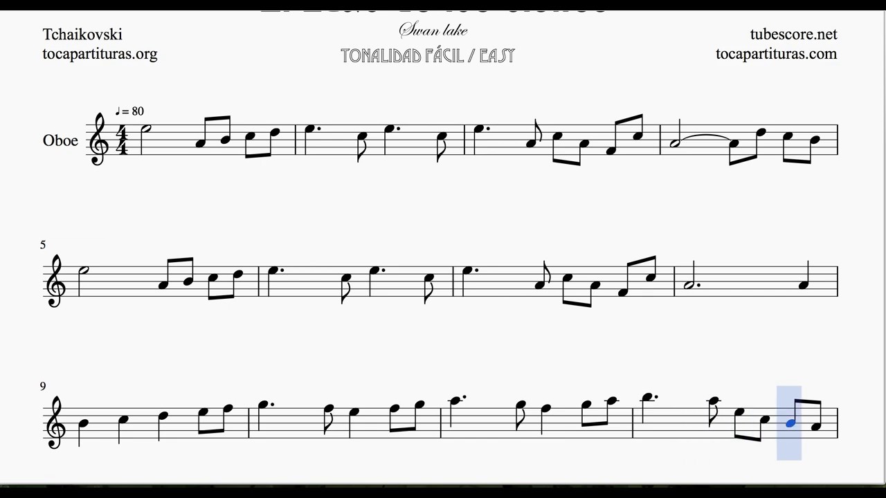 El Lago de los Cisnes Partitura Fácil de Oboe YouTube