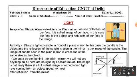 DOE Worksheet No 36 ॥ Class 7 ॥ 02.12.2021 ॥ Science ॥ English Medium ॥ Light