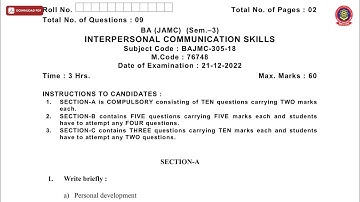 BA 3RD SEM JAMC INTERPERSONAL COMMUNICATION SKILLS DEC 2022 | PTU