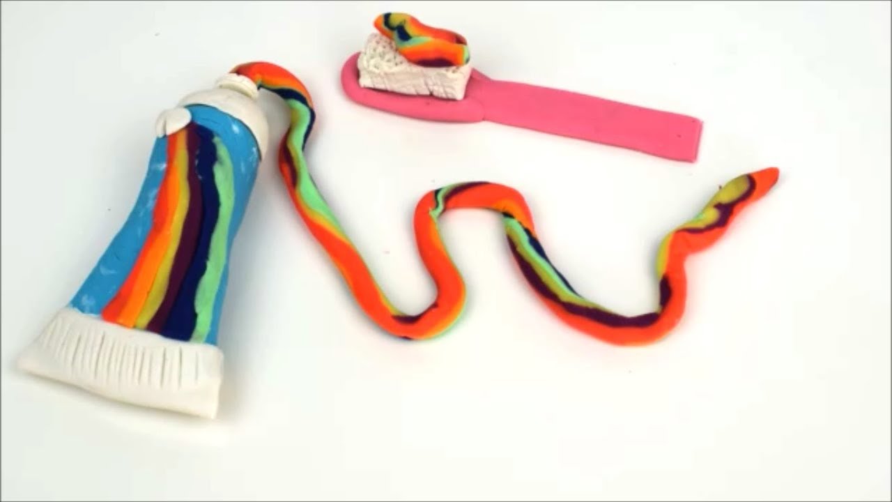 Play Doh Pasta Dental Arcoiris /Поделки для детей из пластилина Плей До. Лепим зубную пасту и щетку.