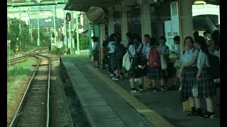 廃線となった新潟交通電車線の跡が残る西燕駅～燕駅間を走行する弥彦線下りE129系の前面展望