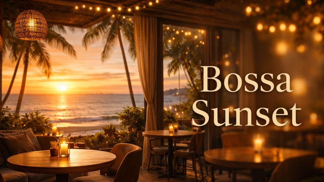 Bossa Nova Sunset Beach Cafe ☕ Relaxing Jazz Music with Ocean Waves & Tropical Evening Ambience
