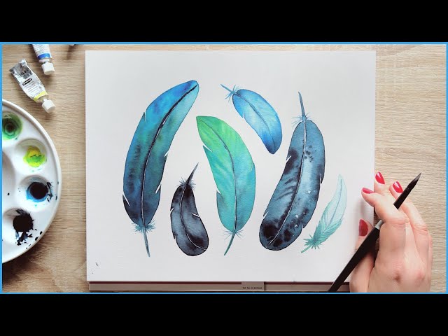 Simple Watercolor Painting Ideas for Beginners  How to Paint Feathers with  Watercolors Wet in Wet 