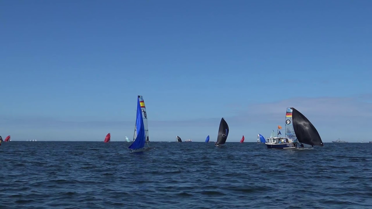 49erFX Sailing Race 1 - Finish - Yellow Fleet - 2018 European Championship - Day 1