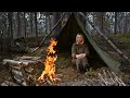 OFF GRID Camping in NORTHERN WILDERNESS - Solo Bushcraft - CHAGA tea, Spatula Carving, Polish LAVVU