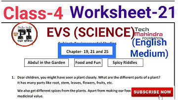 EDMC Class 4 Worksheet 21 EVS Science Chapter 19, 21, 25 Abdul in garden, Food and fun spicy riddles
