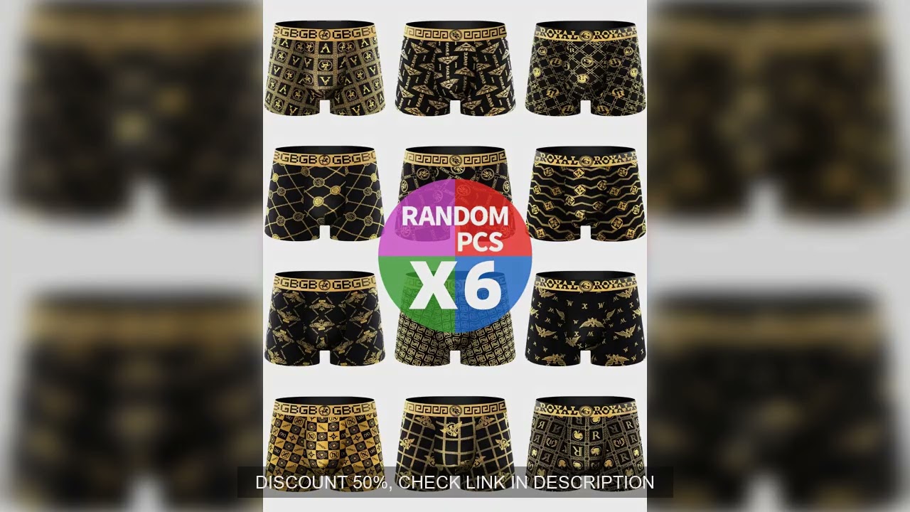 6 Pieces Men's Underwear Lingerie Set Soft Comfortable Black Fashion Trend Men's Boxer Briefs Breath