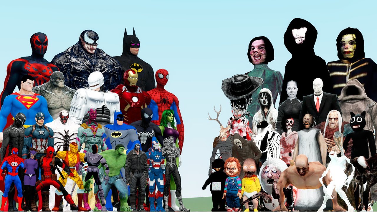 ALL MARVEL SUPER HERO BATMAN, SPIDERMAN, VENOM VS HORROR CREEPY CHARACTERS (Garry's Mod)