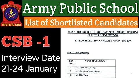 APS Lucknow List of Shortlisted Candidates|Tgt English|Army Public School Interview