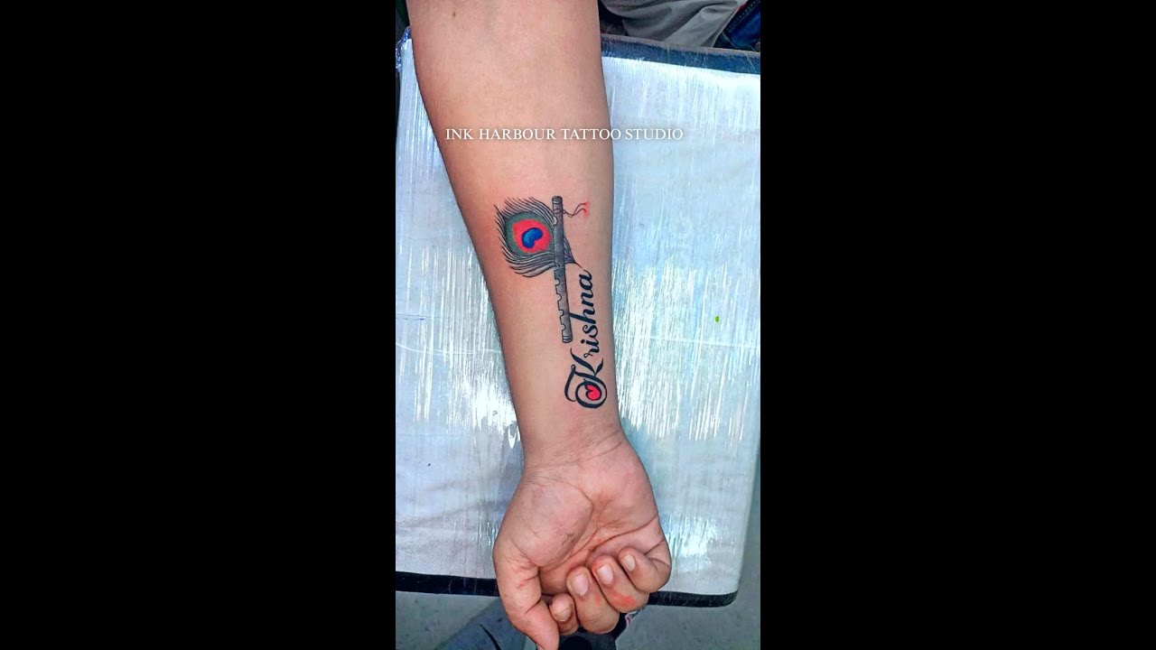 KRISHNA PEACOCK FEATHER FLUTE TATTOO FULL VIDEO l KRISHNA TIME LAPSE VIDEO  l PEACOCK FEATHER TATTOO