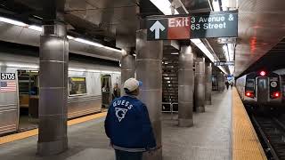R160 #9946/#8469 (M) + R46 #5705 (W) leaving Lexington Avenue - 63 Street
