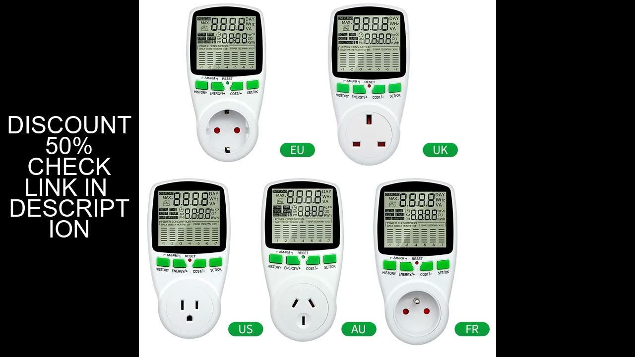 EU/FR/US Plug Digital Voltage Wattmeter 220V AC Power Meter Consumption Watt Energy KWh Socket Elect