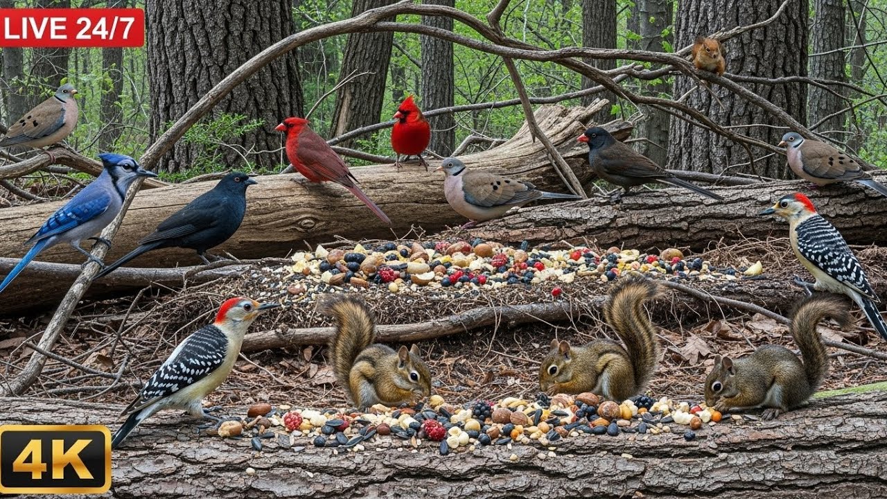 🔴Bird Feeder Cam 24/7 | Cardinals & Blue Jays | Peaceful Backyard Birds