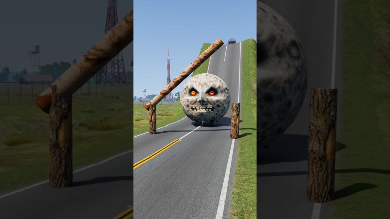 Long Colourful Capsule Buses vs Automatic Log Barrier Trap - BeamNG.Drive 