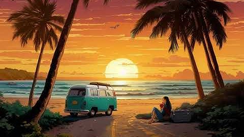Holiday Vibes - Short AI Animation Video - Palm Beach Sunset and Camping with the Van #aishorts #ai