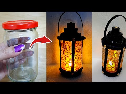 Empty Glass Bottle Reuse Ideas | DIY / Decorative Lantern from recycled glass jar | Upcycling |