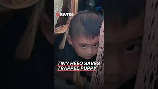 Little girl lowered down narrow gap to rescue trapped puppy | SWNS