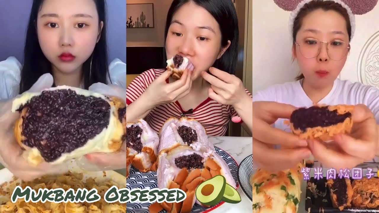 [Portrait] KWAI Mukbang ASMR | Purple Rice Bread Sandwich Eating Show