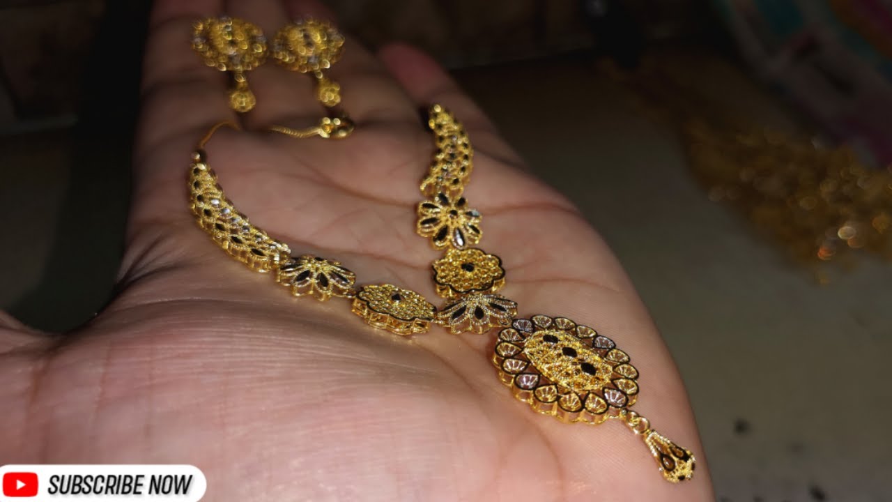 latest light weight gold set with weight and price for women necklace