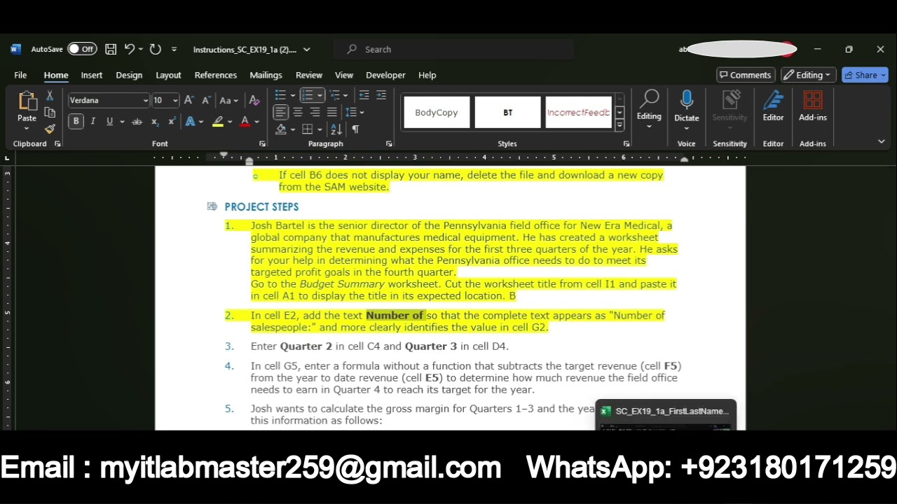 Shelly Cashman Excel 2019 Module 1 SAM Project 1a