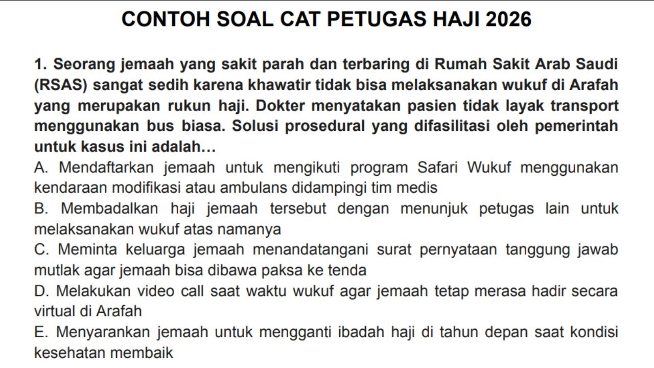 Contoh Soal CAT Petugas Haji 2026 dan Pembahasannya