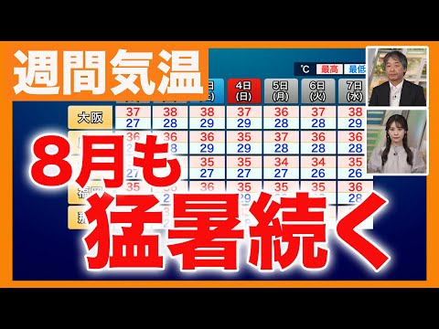 【週間気温】 ８月入っても西日本を中心に猛暑が続く