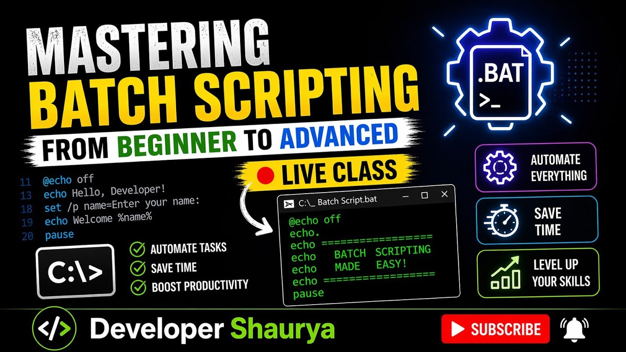🔴 Day 5 - Batch scripting from beginner to advance| batch script full ...