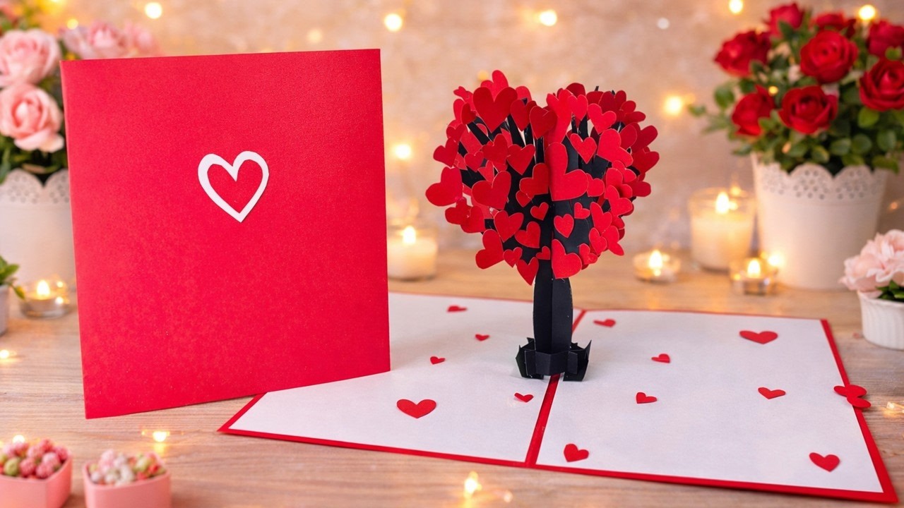DIY Valentine Pop Up Card ❤️ | Easy 3D Heart Tree Card for Valentine’s Day | DG Handmade